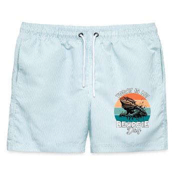 Bartagame - Männer Badeshorts - hellblau gestreift - Vorne - AI Model Male 178 light (178cm)