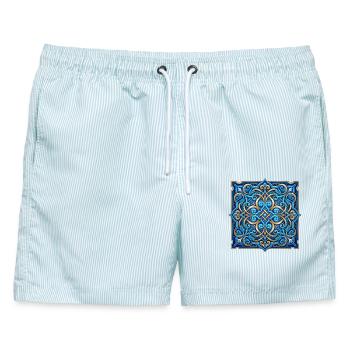 Himmlische Mandala Blau und Gold - Männer Badeshorts - hellblau gestreift - Vorne - AI Model Male 178 light (178cm)