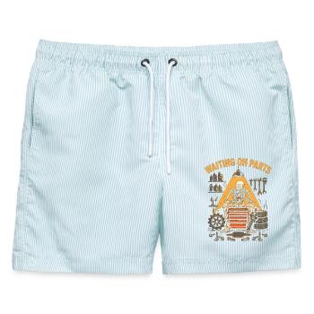Lustiges Warten auf Teile-Mechaniker-Skelett - Männer Badeshorts - hellblau gestreift - Vorne - AI Model Male 178 light (178cm)