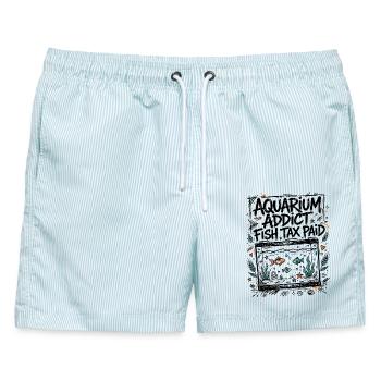 Aquaristik – Aquarium Addict Fish Tax Paid - Männer Badeshorts - hellblau gestreift - Vorne - AI Model Male 178 light (178cm)