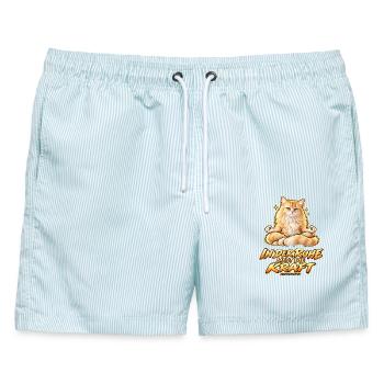 In der Ruhe liegt die Kraft – Meditierende Katze m - Männer Badeshorts - hellblau gestreift - Vorne - AI Model Male 178 light (178cm)