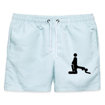 Bumsen von hinten /Garette - Männer Badeshorts - hellblau gestreift - Vorne - AI Model Male 178 light (178cm)