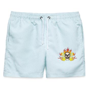 Schädel und Flammen - Männer Badeshorts - hellblau gestreift - Vorne - AI Model Male 178 light (178cm)