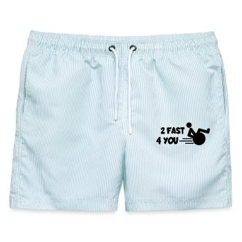 Ich bin zu schnell für dich in meinem Rollstuhl # - Männer Badeshorts - hellblau gestreift - Vorne - AI Model Male 178 light (178cm)