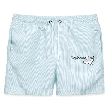 gendergerechte Konfirmation 2026 feiern Taube Gott - Männer Badeshorts - hellblau gestreift - Vorne - AI Model Male 178 light (178cm)