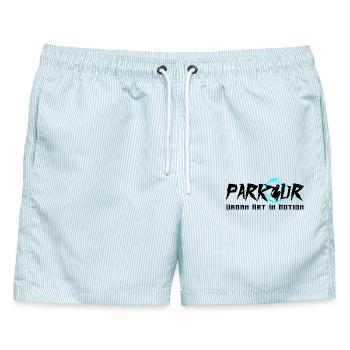 Parkour - Männer Badeshorts - hellblau gestreift - Vorne - AI Model Male 178 light (178cm)
