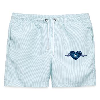 AI Love Heartbeat in neon lights - Männer Badeshorts - hellblau gestreift - Vorne - AI Model Male 178 light (178cm)