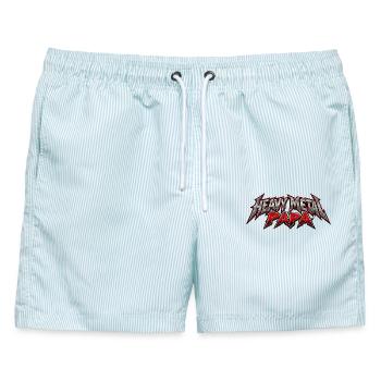 Metal Papa – Rockiger Vater mit Power - Männer Badeshorts - hellblau gestreift - Vorne - AI Model Male 178 light (178cm)