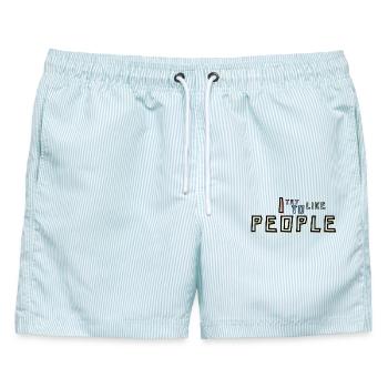 Ich versuche, Menschen zu mögen - Männer Badeshorts - hellblau gestreift - Vorne - AI Model Male 178 light (178cm)