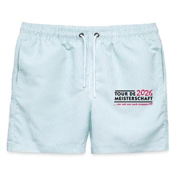 Tour de Meisterschaft 2026 - Männer Badeshorts - hellblau gestreift - Vorne - AI Model Male 178 light (178cm)