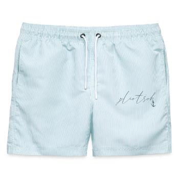 plietsch - intelligent clever smart - platt eben - Männer Badeshorts - hellblau gestreift - Vorne - AI Model Male 178 light (178cm)
