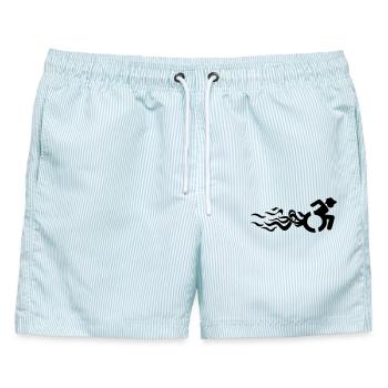 Rollstuhlfahrer mit Flammen # - Männer Badeshorts - hellblau gestreift - Vorne - AI Model Male 178 light (178cm)