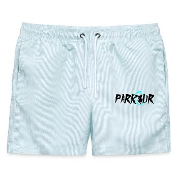 Parkour - Männer Badeshorts - hellblau gestreift - Vorne - AI Model Male 178 light (178cm)