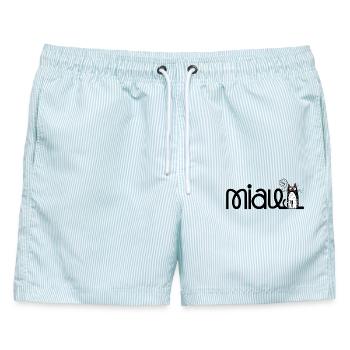lustige MIAU - Katze - Männer Badeshorts - hellblau gestreift - Vorne - AI Model Male 178 light (178cm)