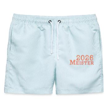 Meister 2026 Meisterschaft - Männer Badeshorts - hellblau gestreift - Vorne - AI Model Male 178 light (178cm)