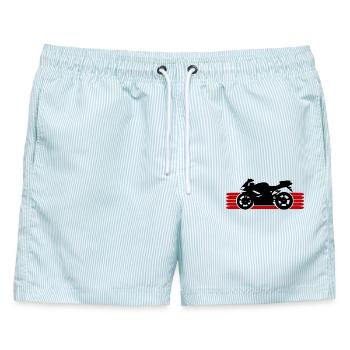 Motorrad fahren Motorradfahrer Motorradfahrerin - Männer Badeshorts - hellblau gestreift - Vorne - AI Model Male 178 light (178cm)