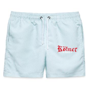 Kölner Jungs - Männer Badeshorts - hellblau gestreift - Vorne - AI Model Male 178 light (178cm)