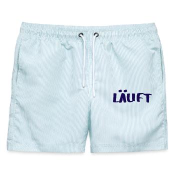 LÄUFT - positives Denken - Statement - Männer Badeshorts - hellblau gestreift - Vorne - AI Model Male 178 light (178cm)