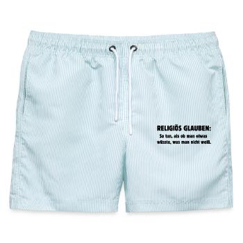 Religiös glauben - Männer Badeshorts - hellblau gestreift - Vorne - AI Model Male 178 light (178cm)