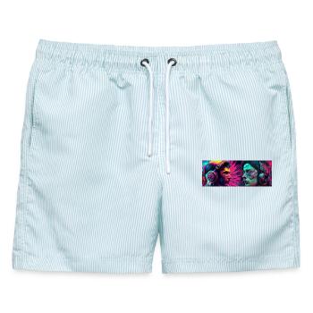 Music Psychedelic  - Männer Badeshorts - hellblau gestreift - Vorne - AI Model Male 178 light (178cm)