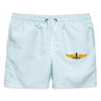 Militär Pilot - Männer Badeshorts - hellblau gestreift - Vorne - AI Model Male 178 light (178cm)