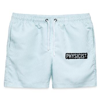 Physiker Aufschrift - Männer Badeshorts - hellblau gestreift - Vorne - AI Model Male 178 light (178cm)