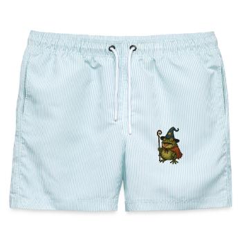 Magischer Froschwächter mit Zauberhut - Männer Badeshorts - hellblau gestreift - Vorne - AI Model Male 178 light (178cm)