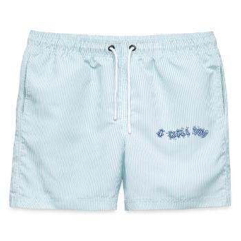 I kill you - Männer Badeshorts - hellblau gestreift - Vorne - AI Model Male 178 light (178cm)