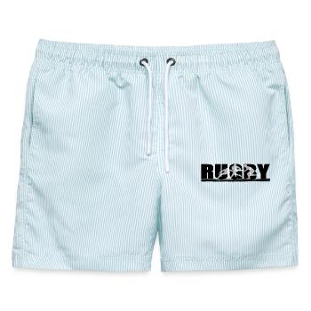 Rugby - Männer Badeshorts - hellblau gestreift - Vorne - AI Model Male 178 light (178cm)