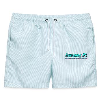 Fehlende PS wurden durch mehr PS ersetzt! - Männer Badeshorts - hellblau gestreift - Vorne - AI Model Male 178 light (178cm)