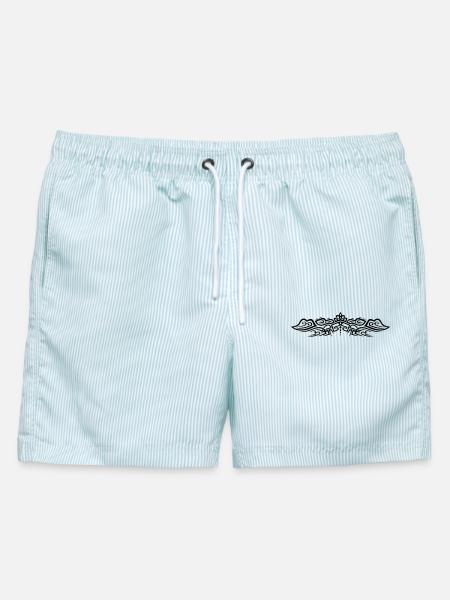 Filigranes Tribal Tattoo mit Krokodilen - Männer Badeshorts - hellblau gestreift