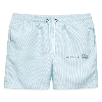 camping ich wohn mobil sprüche camper wohnmobil - Männer Badeshorts - hellblau gestreift - Vorne - AI Model Male 178 light (178cm)