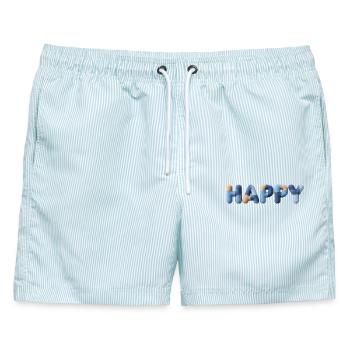 Happy Stoffbuchstaben Geflickt Blau Beige - Männer Badeshorts - hellblau gestreift - Vorne - AI Model Male 178 light (178cm)