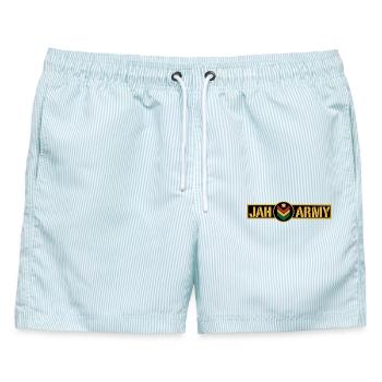 Jah Army Rastafari Rasta Reggae Roots - Männer Badeshorts - hellblau gestreift - Vorne - AI Model Male 178 light (178cm)