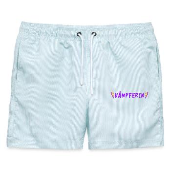 Kämpferin - Glücksbringer - positive Vibes - Männer Badeshorts - hellblau gestreift - Vorne - AI Model Male 178 light (178cm)