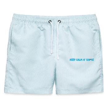 GAMER-Controller - Männer Badeshorts - hellblau gestreift - Vorne - AI Model Male 178 light (178cm)