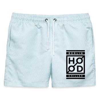 Modern Hood Chiller Berlin - Männer Badeshorts - hellblau gestreift - Vorne - AI Model Male 178 light (178cm)