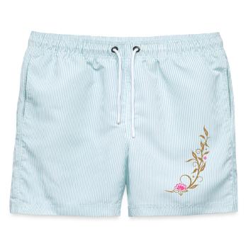 Bambus mit Lotusblüte und kleinen Blüten. - Männer Badeshorts - hellblau gestreift - Vorne - AI Model Male 178 light (178cm)
