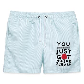 Ping Pong Spruch - Männer Badeshorts - hellblau gestreift - Vorne - AI Model Male 178 light (178cm)