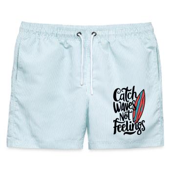 Fang Wellen, Nicht Gefühle - Männer Badeshorts - hellblau gestreift - Vorne - AI Model Male 178 light (178cm)