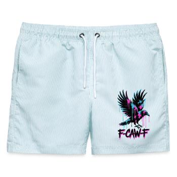 F-Caw-F Meme Krähe - Männer Badeshorts - hellblau gestreift - Vorne - AI Model Male 178 light (178cm)