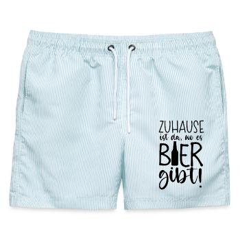 Zuhause ist - Männer Badeshorts - hellblau gestreift - Vorne - AI Model Male 178 light (178cm)
