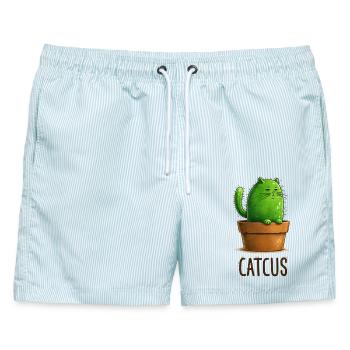 Catcus – Kaktuskatze mit Attitude - Männer Badeshorts - hellblau gestreift - Vorne - AI Model Male 178 light (178cm)