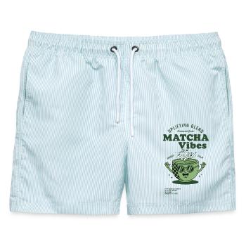 Matcha Vibes Uplifting Blend Ceremonial Grade - Männer Badeshorts - hellblau gestreift - Vorne - AI Model Male 178 light (178cm)