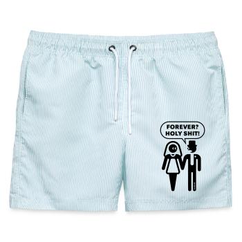 Forever? Holy Shit! (Hochzeit JGA Polterabend 1C) - Männer Badeshorts - hellblau gestreift - Vorne - AI Model Male 178 light (178cm)