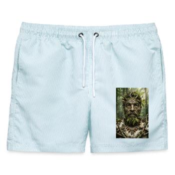 Waldgeist aus Rinde und Moos - Männer Badeshorts - hellblau gestreift - Vorne - AI Model Male 178 light (178cm)