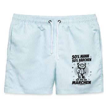 50% Mann 50%Bärchen Ich bin ein Märchen - Männer Badeshorts - hellblau gestreift - Vorne - AI Model Male 178 light (178cm)