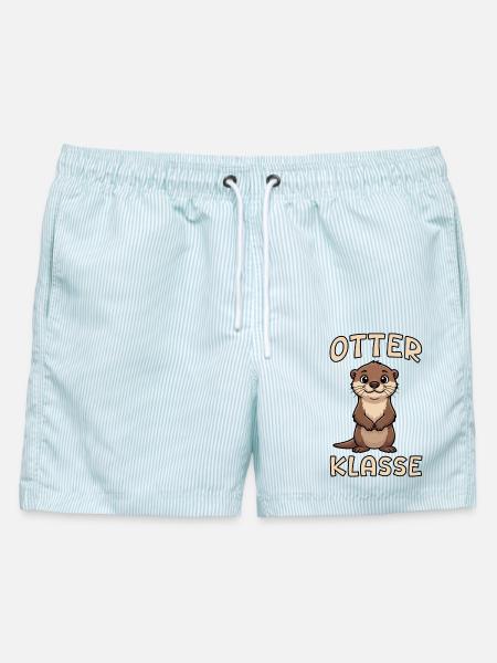 Otter Klasse süßes Otter Einschulung Schüler Tier - Männer Badeshorts - hellblau gestreift