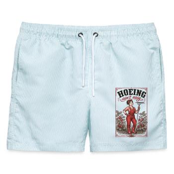 Hacken sind keine einfachen biologischen Gartenpflanzen - Männer Badeshorts - hellblau gestreift - Vorne - AI Model Male 178 light (178cm)