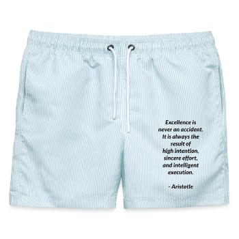 Aristoteles-Zitat über Exzellenz - Männer Badeshorts - hellblau gestreift - Vorne - AI Model Male 178 light (178cm)
